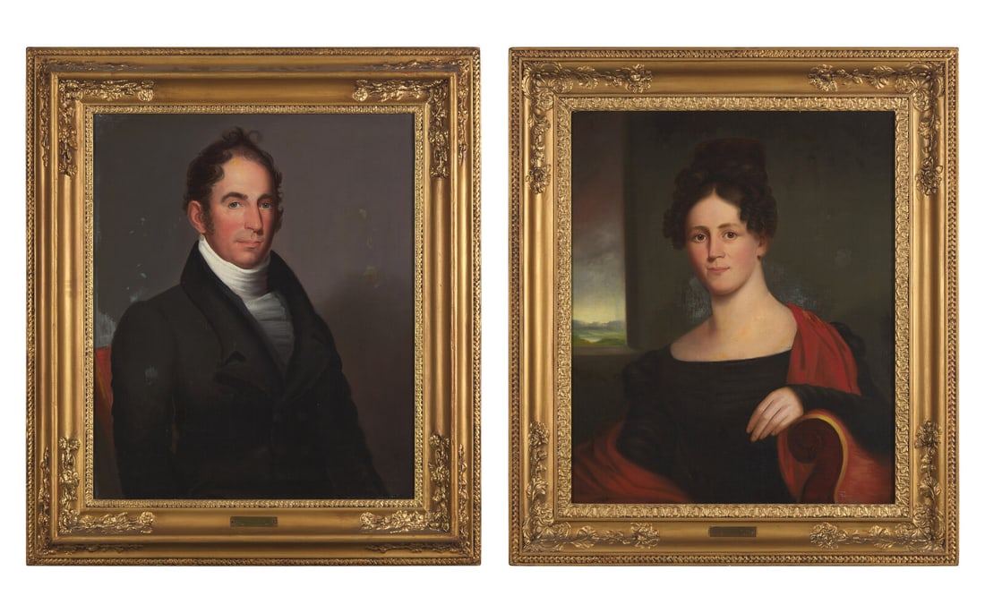 American School 19th Century, A Pair of Portraits: Mr. Andrew Byerly (1782-1827) and Mrs. Susan: American School 19th Century, A Pair of Portraits: Mr. Andrew Byerly (1782-1827) and Mrs. Susan Wagner Byerly (1789-1857) of Philadelphia, Pennsylvania oil on canvas, laid on board, framed, the sitter
