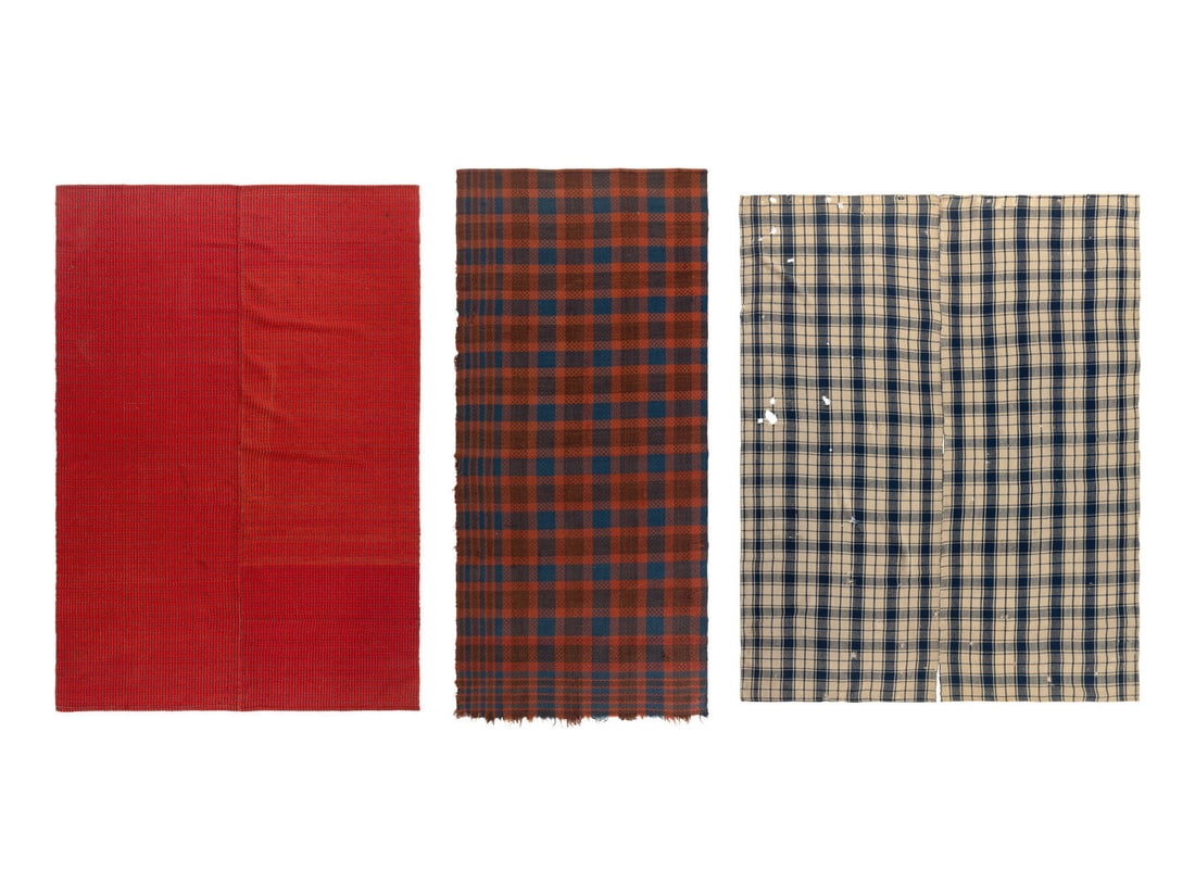 Three Woven Cotton and Wool Coverlets: Three Woven Cotton and Wool Coverlets Southern Illinois and Pennsylvania, First Half 19th Century the first, made in Southern Illinois, circa 1850, plain weave with supplementary patterning wefts (ove