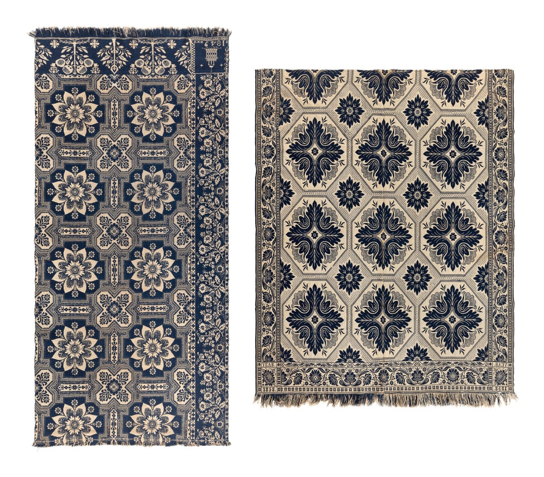 Two Jacquard Woven Cotton and Wool Coverlets (1 of 5)