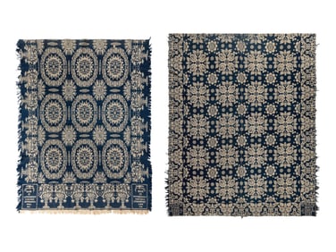 Two Jacquard Woven Cotton and Wool Coverlets