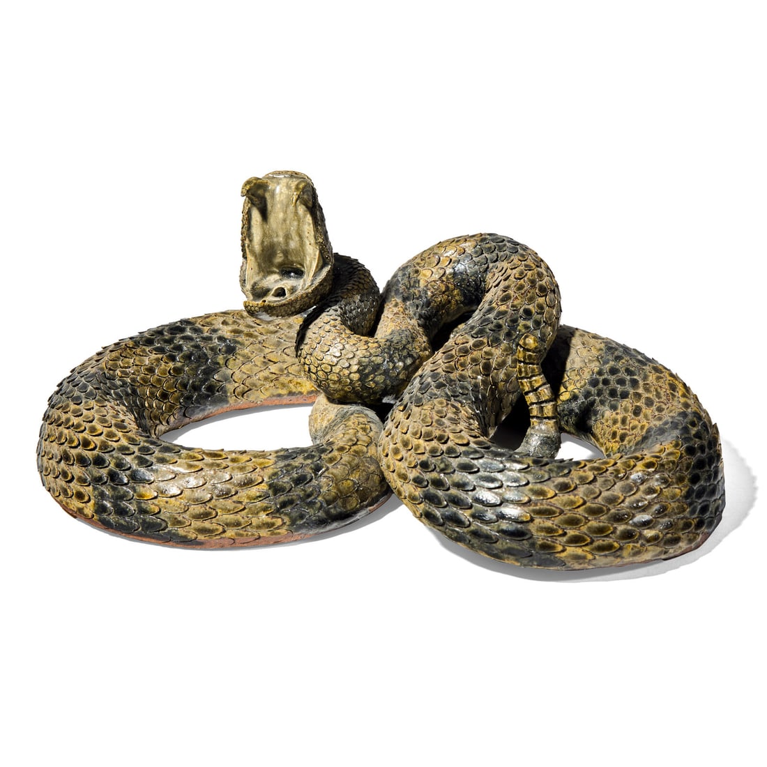 Michael Crocker (b. 1956) and Melvin S. Crocker (b. 1959), A Glazed Stoneware Work: Rattlesnake: Michael Crocker (b. 1956) and Melvin S. Crocker (b. 1959), A Glazed Stoneware Work: Rattlesnake Lula, Georgia, Dated, "1998" signed and dated to underside. Height 6 x width 13 x depth 10 inches. 