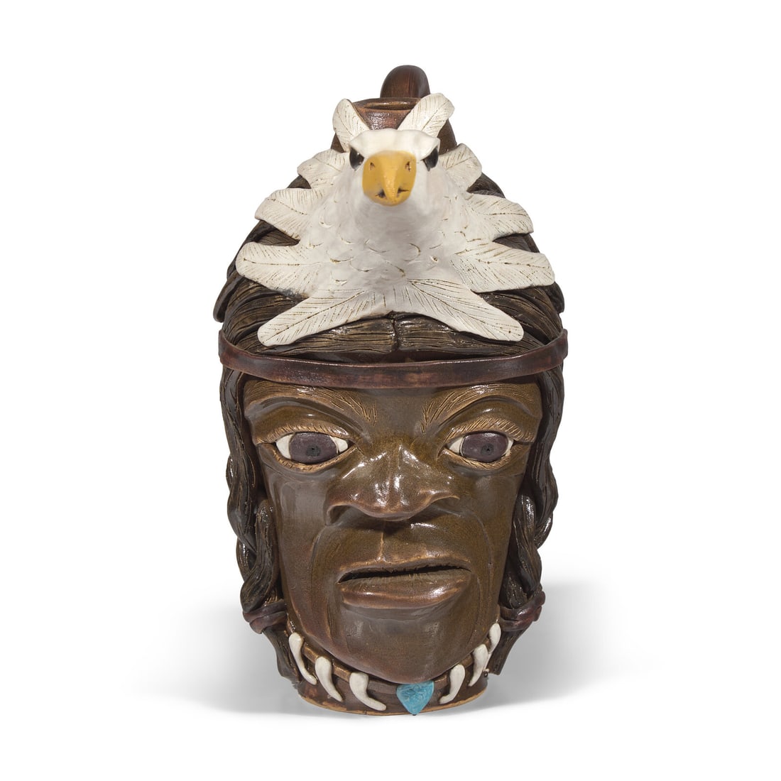 Lin Craven (1946-2011), A Glazed Earthenware Face Jug: Soar Like an Eagle: Lin Craven (1946-2011), A Glazed Earthenware Face Jug: Soar Like an Eagle Cleveland, Georgia, Dated, "2001" inscribed on the back, "Soar Like An Eagle", signed, dated, and numbered on underside, "Lin