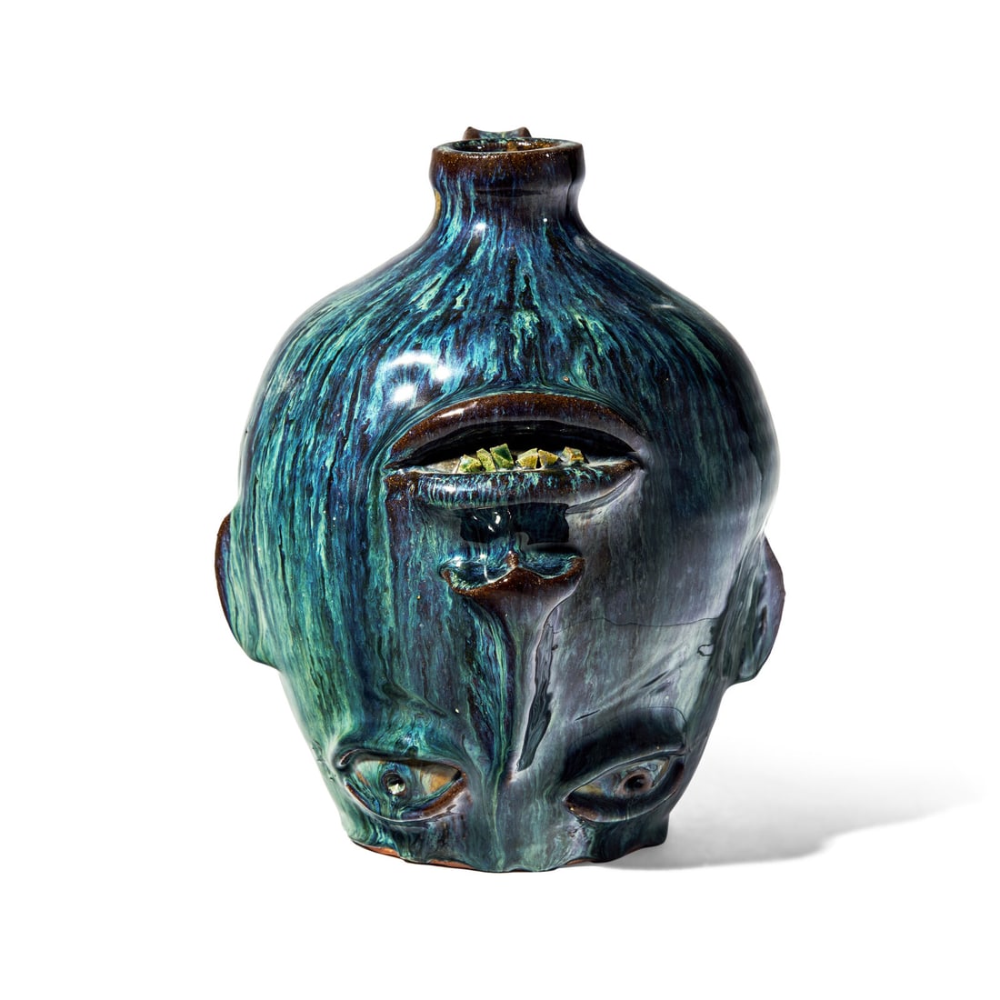 Charlie West, A Glazed Stoneware Work: Upside Down Face Jug: Charlie West, A Glazed Stoneware Work: Upside Down Face Jug Gillsville, Georgia, Late 20th Century signed to underside. Height 9 1/2 x width 8 1/2 x depth 8 inches. Property from an Atlanta