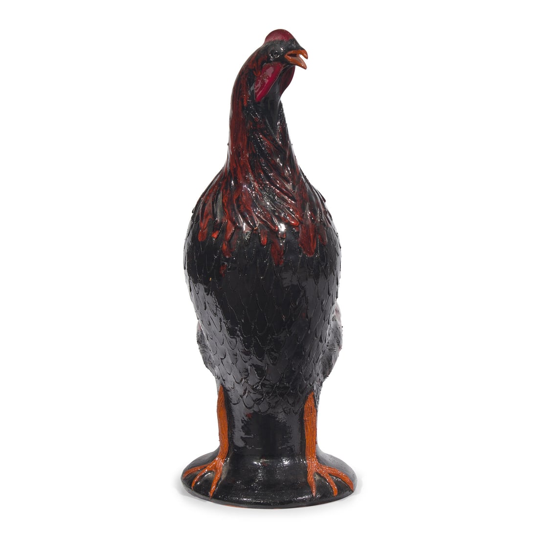 Charlie West, A Glazed Stoneware Work: Rooster: Charlie West, A Glazed Stoneware Work: Rooster Gillsville, Georgia, Dated, "2000" signed, dated, and numbered to rear base, "Charlie West/ 00/ #7". Height 17 1/2 x width 11 x depth 5 1/2 inches.