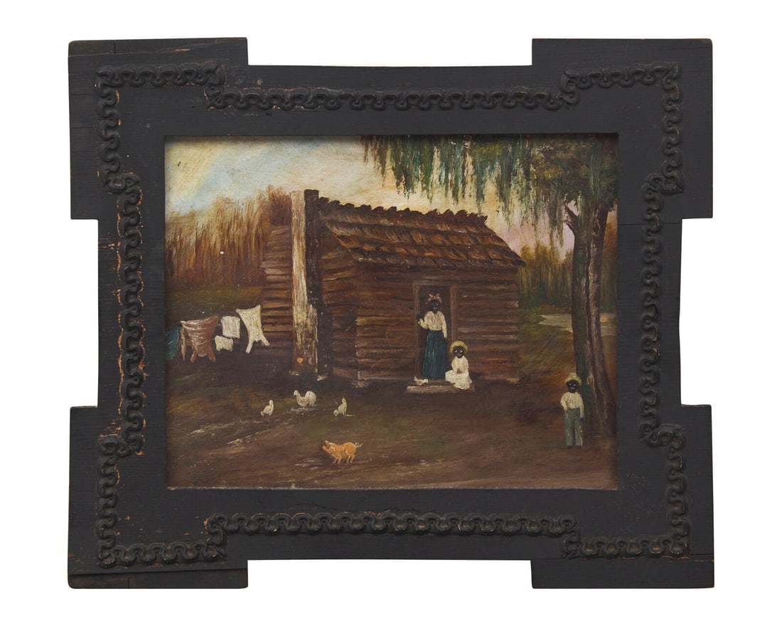 Manner of William Aiken Walker (1839-1921), Cabin Scene: Manner of William Aiken Walker (1839-1921), Cabin Scene oil on panel, framed. 6 5/8 x 8 3/8 inches (sight), 10 1/4 x 12 inches (frame). This lot is located in Philadelphia. Provenance: Verso