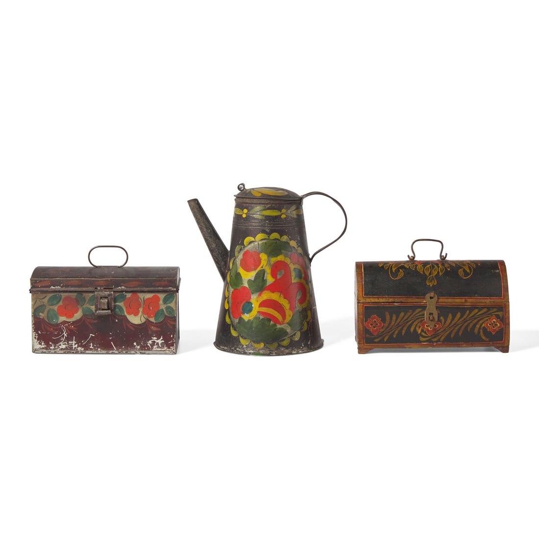 A Painted Tin Asphaltum Coffeepot And Covered Box (1 of 3)