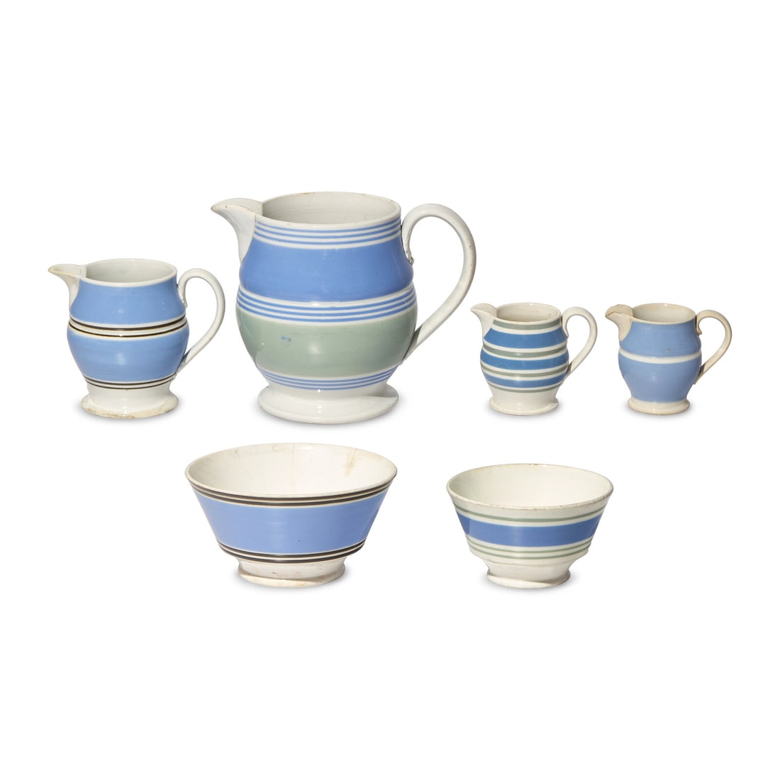 A Group of Six Banded Mochaware Items (1 of 2)