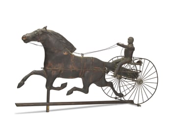 A Molded Copper Horse and Sulky Weathervane