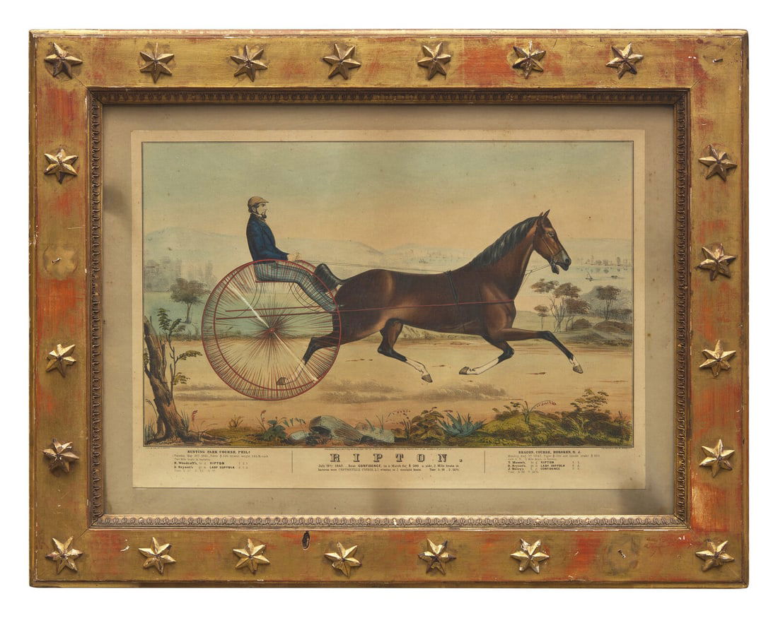 A Hand-Colored Lithograph Depicting Race Horse "Ripton" and Trotter (1 of 2)