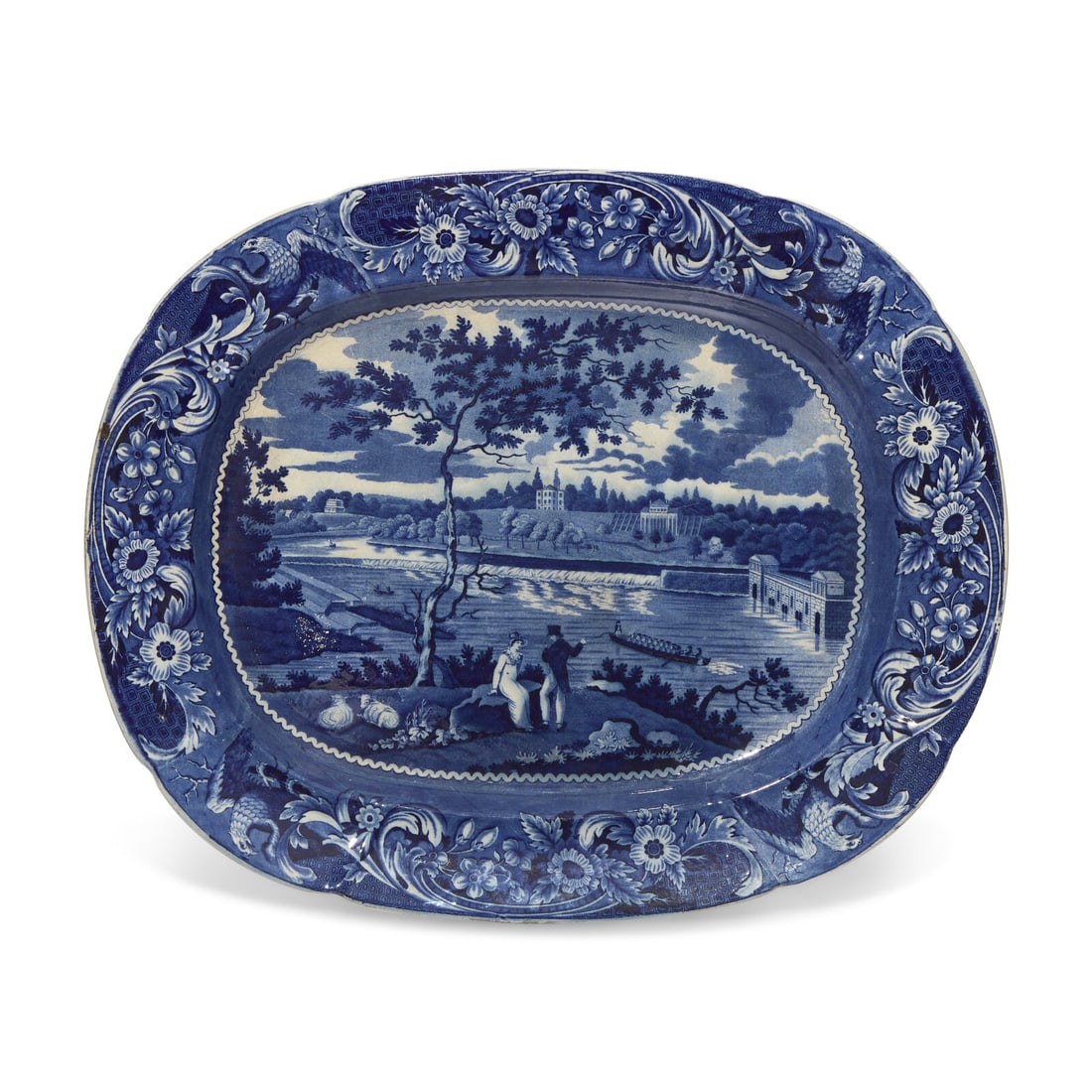 A Staffordshire Historical Blue "Fairmount Near Philadelphia" Platter (1 of 3)