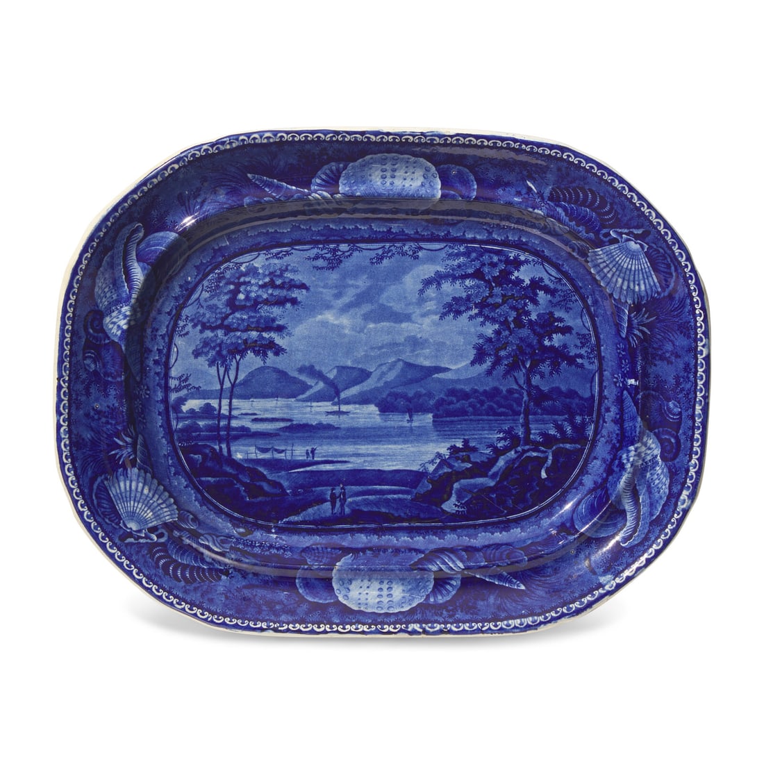 A Staffordshire Historical Blue "View of Lake George" Platter (1 of 3)