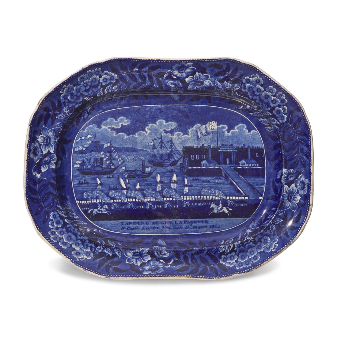 A Staffordshire Historical Blue "Landing of General Lafayette" Platter (1 of 3)