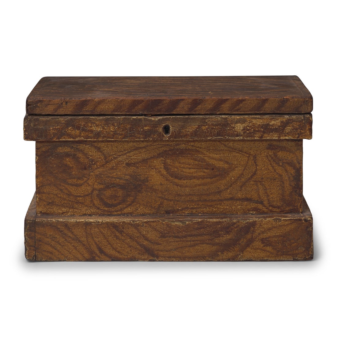 A Faux Grain-Painted Box: A Faux Grain-Painted Box Second Quarter 19th Century the interior lined with checkered calico. Height 6 3/4 x width 11 3/4 x depth 7 inches. This lot is located in Philadelphia. Provenance: