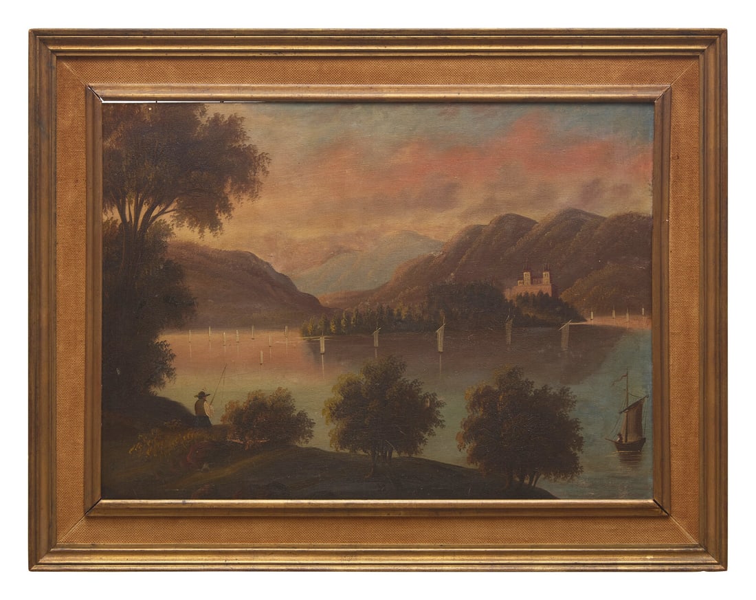 School of Thomas Chambers (1808-1866), Hudson Valley Landscape: School of Thomas Chambers (1808-1866), Hudson Valley Landscape 20th Century oil on masonite, framed. 21 1/2 x 30 inches (sight), 29 1/2 x 38 inches (frame). This lot is located in Philadelphia. 