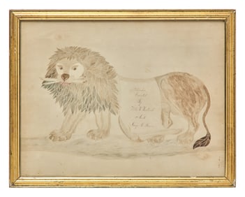American School 19th Century, A Calligraphy Drawing of a Lion
