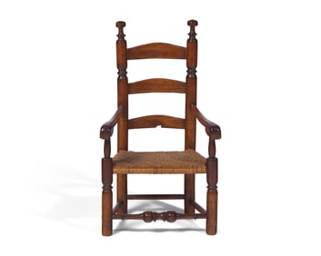 A William & Mary Turned Maple Ladderback Child's Armchair with Splint Seat