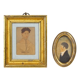 American School 19th Century, Two Portrait Miniatures: A Lady and Gentleman