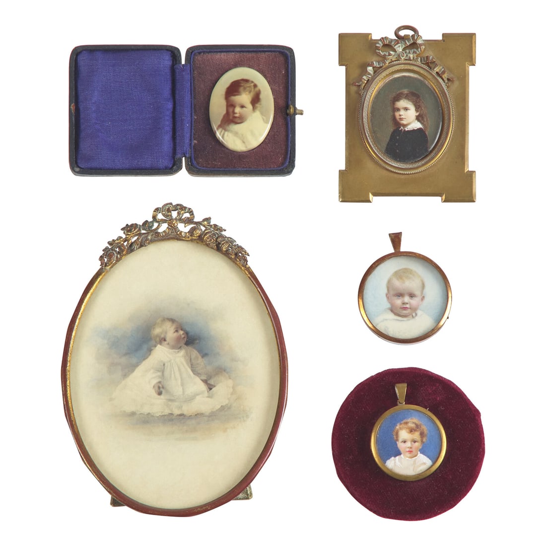 English School 19th / Early 20th Century, A Group of Five Portrait Miniatures of Infants and (1 of 2)