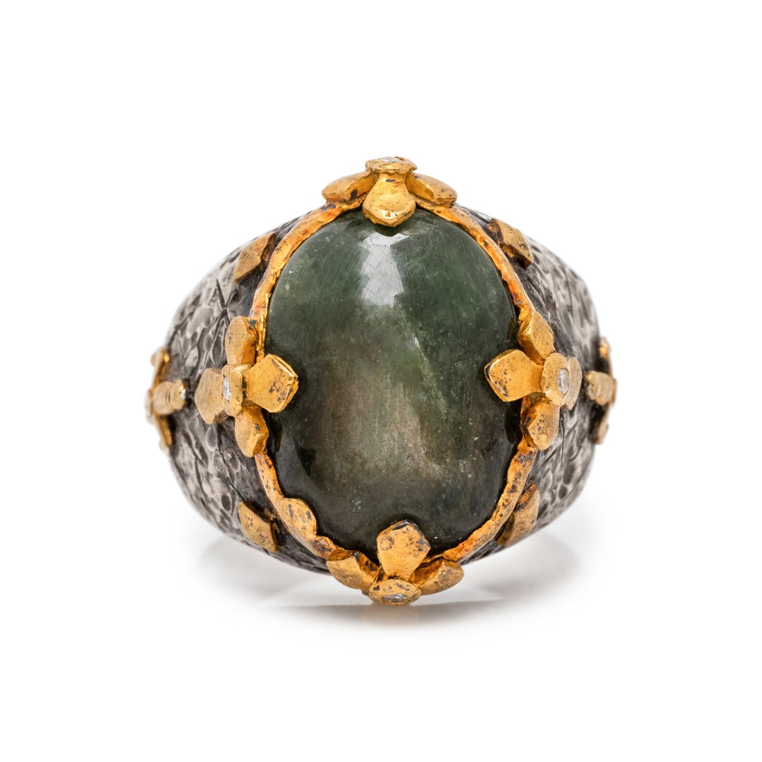 VICTOR VELYAN, GREEN SAPPHIRE, DIAMOND, SILVER, AND HIGH KARAT GOLD RING (1 of 3)