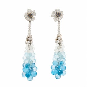 STAMBOLIAN, DIAMOND, ROCK CRYSTAL QUARTZ, AND WHITE GOLD EARRINGS