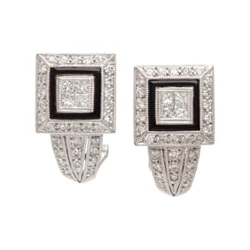 DIAMOND, ENAMEL, AND WHITE GOLD EARRINGS