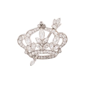 ANTIQUE, DIAMOND AND PLATINUM CROWN BROOCH