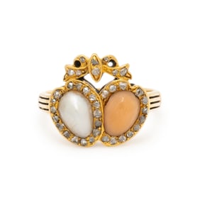 VICTORIAN, CORAL, PEARL, AND DIAMOND RING