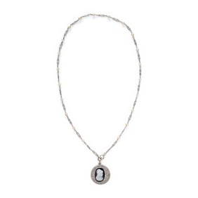 CAMEO, DIAMOND, AND SEED PEARL PENDANT NECKLACE