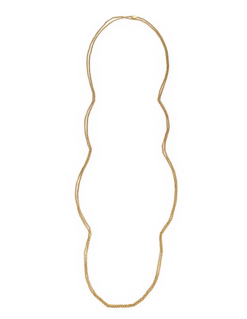 ANTIQUE, SWEDISH, YELLOW GOLD LONG CHAIN NECKLACE: ANTIQUE, SWEDISH, YELLOW GOLD LONG CHAIN NECKLACE 18 karat yellow gold. 94 1/2 inches long. Stamp: 18K (Swedish control mark) E3. Gross weight: 22.75 dwt. This lot is located in Chicago.
