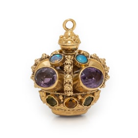 MULTIGEM AND YELLOW GOLD CROWN PENDANT