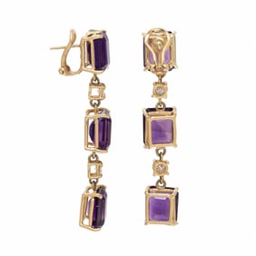 AMETHYST, DIAMOND, AND YELLOW GOLD EARRINGS