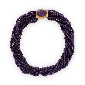 AMETHYST, DIAMOND, AND YELLOW GOLD TORSADE NECKLACE