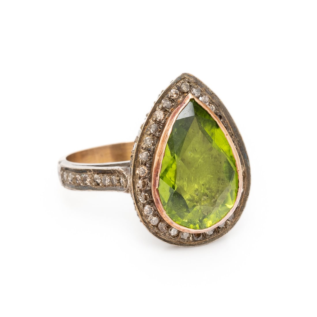 PERIDOT AND COLORED DIAMOND RING - 2