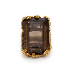 SMOKY QUARTZ AND YELLOW GOLD RING