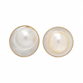BLISTER PEARL AND YELLOW GOLD EARRINGS