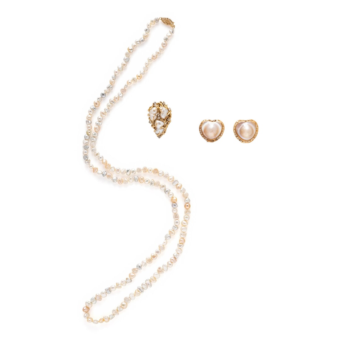 COLLECTION OF CULTURED PEARL AND YELLOW GOLD JEWELRY (1 of 6)