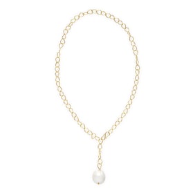 CULTURED PEARL AND YELLOW GOLD FANCY LINK NECKLACE