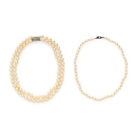 TWO CULTURED PEARL NECKLACES