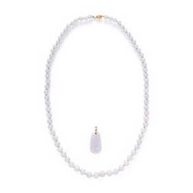 LAVENDER JADE BEAD NECKLACE AND PENDANT