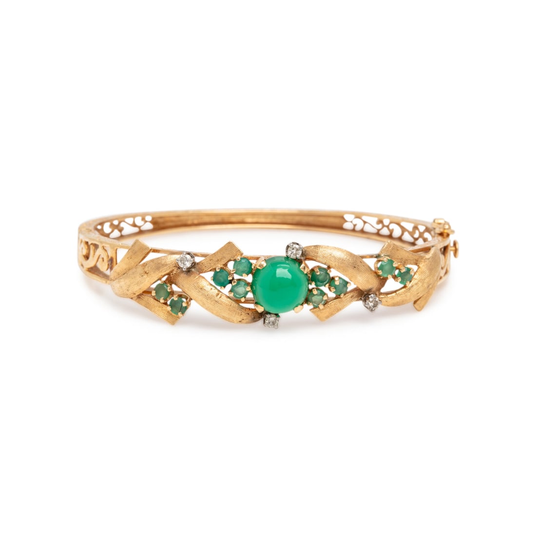 CHRYSOPRASE, DIAMOND, AND YELLOW GOLD BANGLE BRACELET (1 of 2)