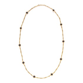 LAPIS LAZULI AND YELLOW GOLD STATION FANCY LINK NECKLACE