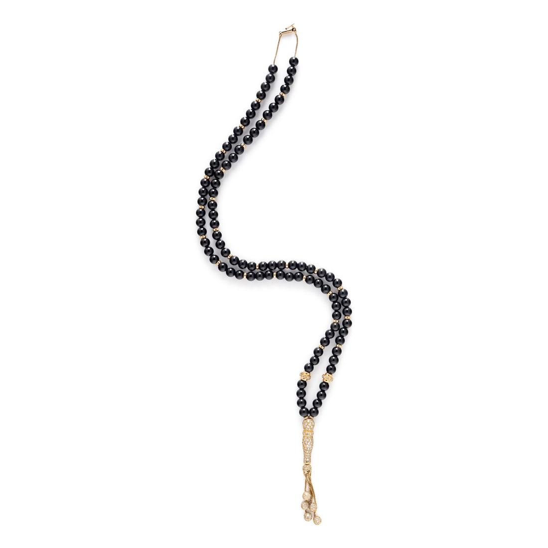 ONYX, DIAMOND, AND YELLOW GOLD BEAD NECKLACE (1 of 3)