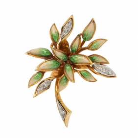 ENAMEL, DIAMOND, AND BICOLOR GOLD BROOCH