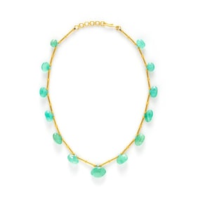 EMERALD BEAD AND YELLOW GOLD  NECKLACE