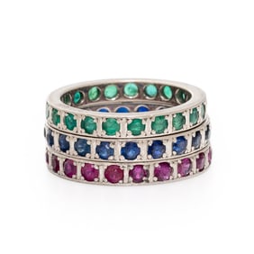 COLLECTION OF WHITE GOLD AND MULTIGEM ETERNITY BANDS