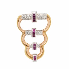 RETRO, DIAMOND, RUBY, AND TRICOLOR GOLD DRESS CLIP