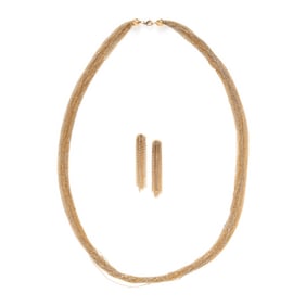 BICOLOR GOLD MULTISTRAND NECKLACE AND EARRINGS