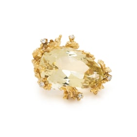 CITRINE, DIAMOND, AND YELLOW GOLD RING