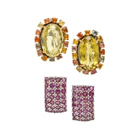 TWO PAIRS OF STERLING SILVER AND MULTIGEM EARRINGS