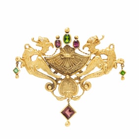 GARNET AND DIAMOND GRIFFIN PENDANT BROOCH